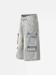 Vintage Washed Loose Wide-Leg Denim Jorts