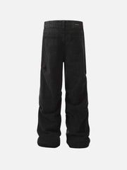 Vintage Washed Pleated Straight Jeans