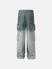 Washed Distressed Cargo Pocket Jeans
