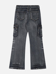 Washed Distressed Patchwork Jeans