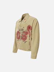 Washed Graffiti Zip Up Workwear Jacket