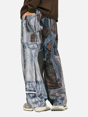 Washed Patchwork Baggy Jeans