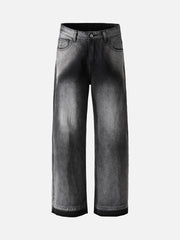 Washed Raw Edge Straight Jeans