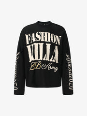 Retro Letter Print Waffle Simplicity Long-Sleeved T-Shirt