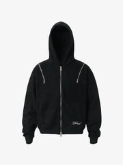 Suede Double-Ended Zippered Cropped Hooded Jacket