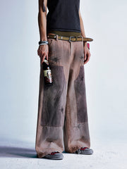 Scratched Patchwork Distressed Embroidered Work Jeans