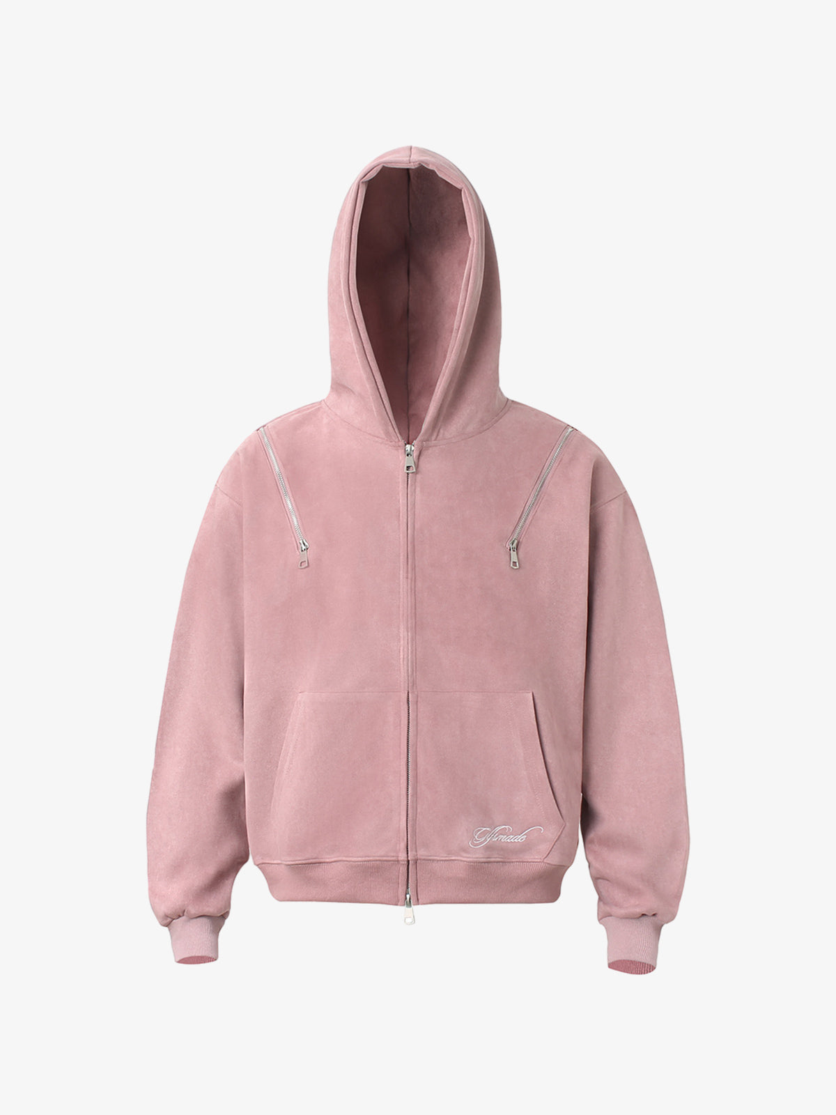 Suede Double-Ended Zippered Cropped Hooded Jacket