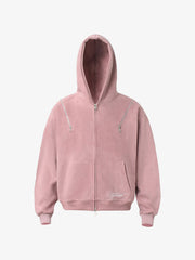 Suede Double-Ended Zippered Cropped Hooded Jacket