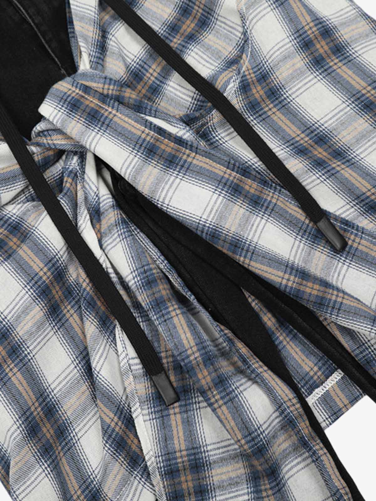 Denim Faux Two-piece Plaid Detachable Scimitar Jeans