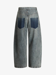 Distressed Rivet-washed Ripped Barrel Jeans