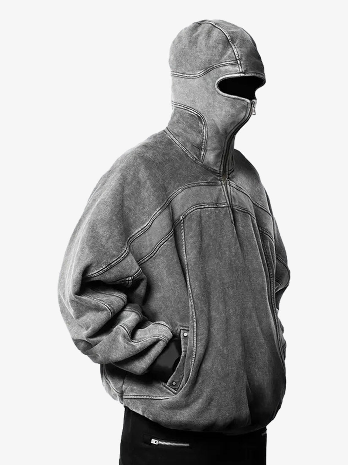 Fleece Retro Zipper Eye-Hood Design Hooded Sweatshirt