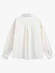 Fun Distressed Raw-Edge Printed Long-Sleeved Shirt