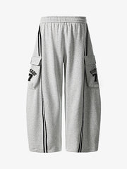 Cotton Web Stitching Letter Print Drawstring Barrel Pants