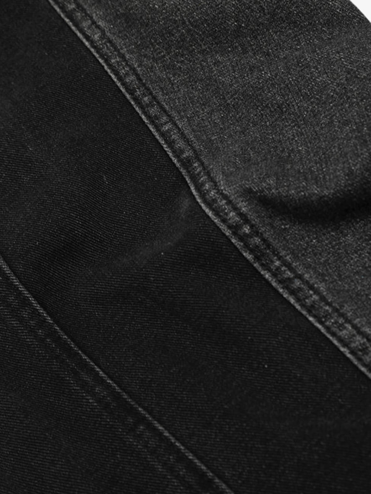 Denim Faux Two-piece Plaid Detachable Scimitar Jeans