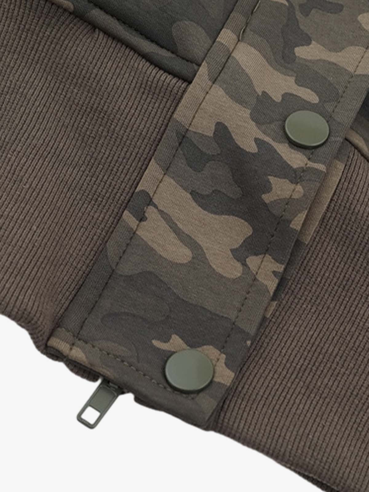 Camouflage Cardigan Utility Zip Up Fur Hooded Jacket