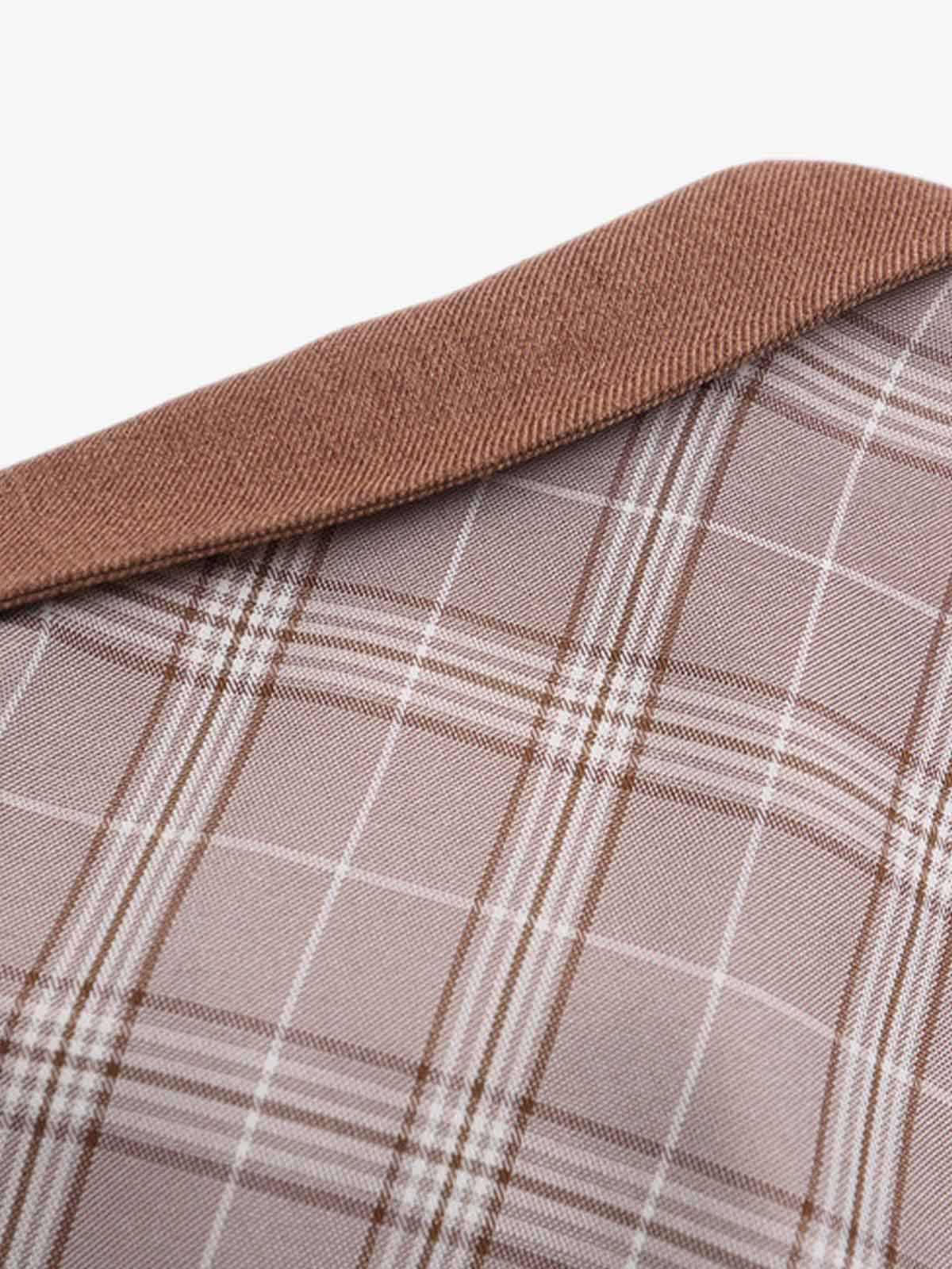 Faux Two-piece Pearl Button Plaid Short-Sleeved Shirt