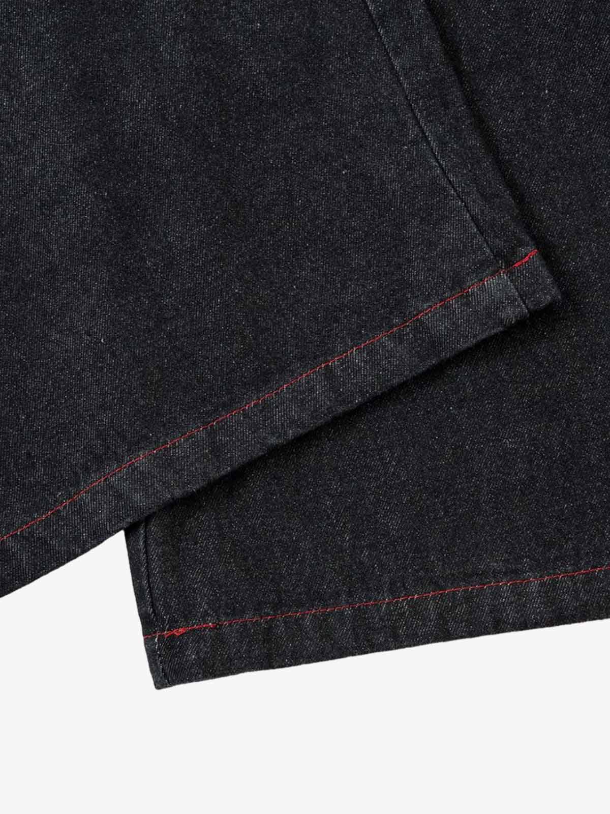 Contrast Thread Cross Letter Embroidered Jeans