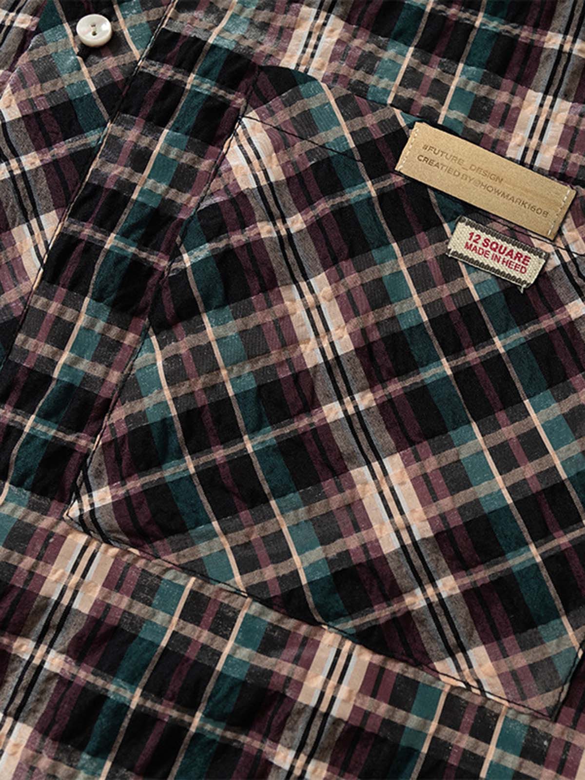 Retro Plaid Patchwork Hooded Work Shirt
