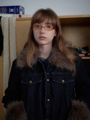 Retro Detachable Fur Collar Workwear Denim Jacket