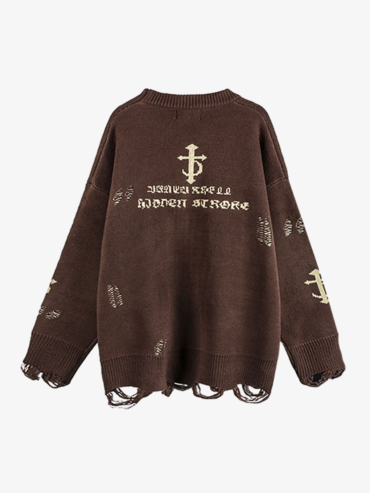High Street Letter Jacquard Ripped Tassel Sweater