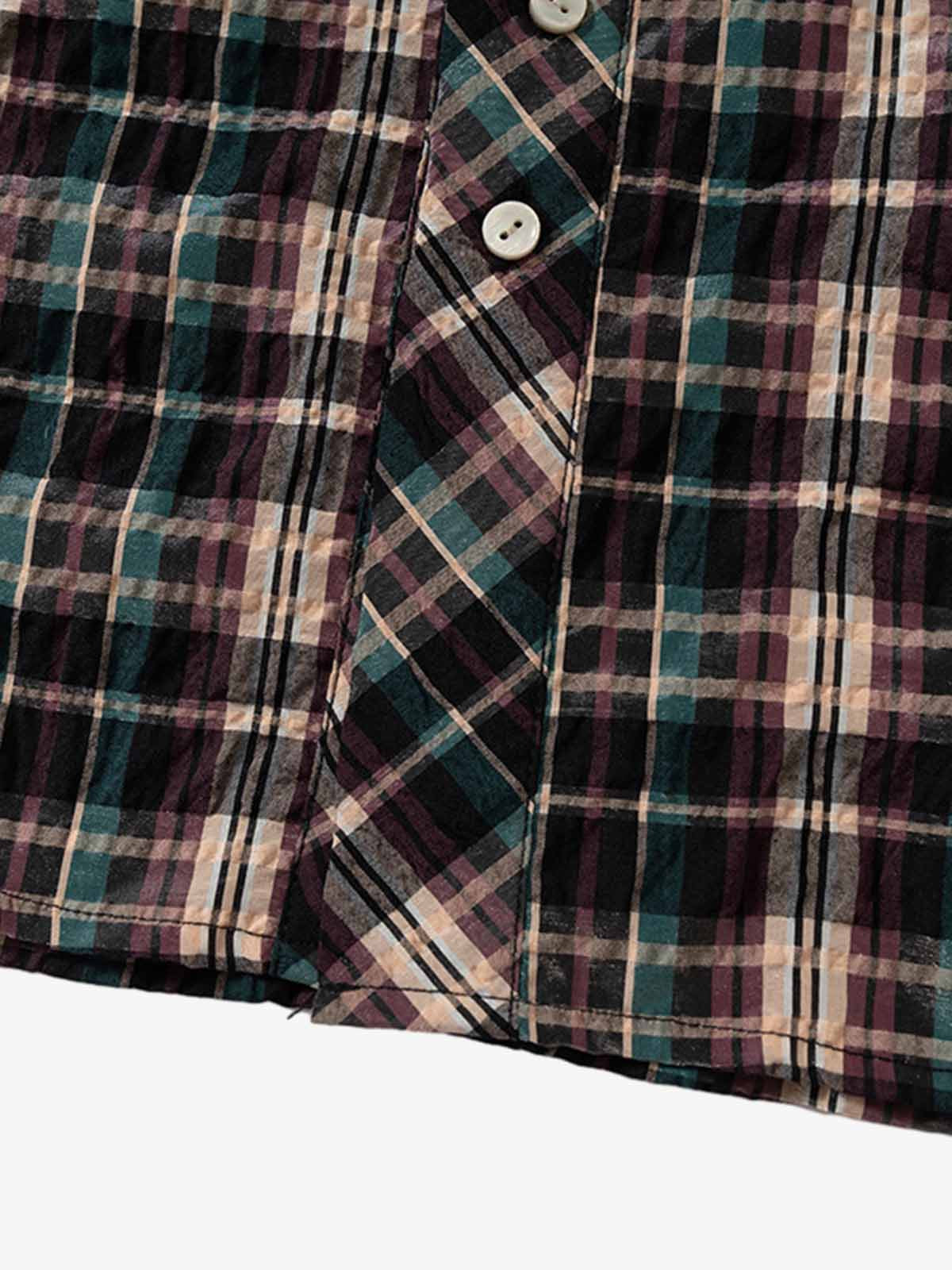 Retro Plaid Patchwork Hooded Work Shirt