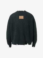 Vintage Knitted Distressed Raw Hem Half Zip Pullover Sweater