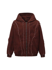 Washed Distressed Fur Hooded Jacket