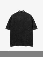 Rivet Deconstructed Split Stitching Denim Short-Sleeved Shirt