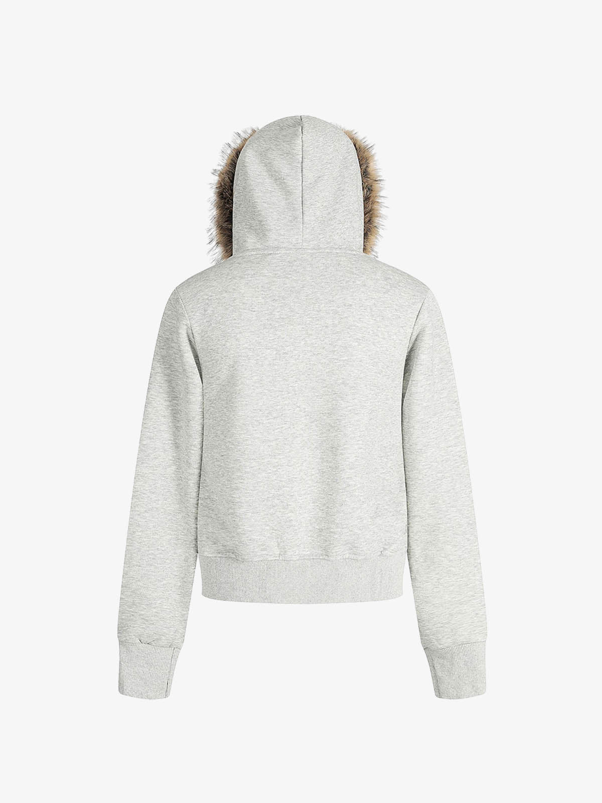 Retro Gradient Letter Print Splicing Cardigan Fur Collar Zip Up Hoodie