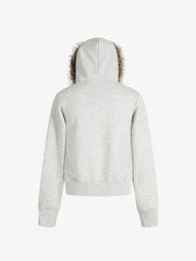 Retro Gradient Letter Print Splicing Cardigan Fur Collar Zip Up Hoodie