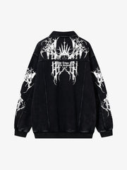 Retro Dark Skull Cross Print Lapel Zipper Jacket