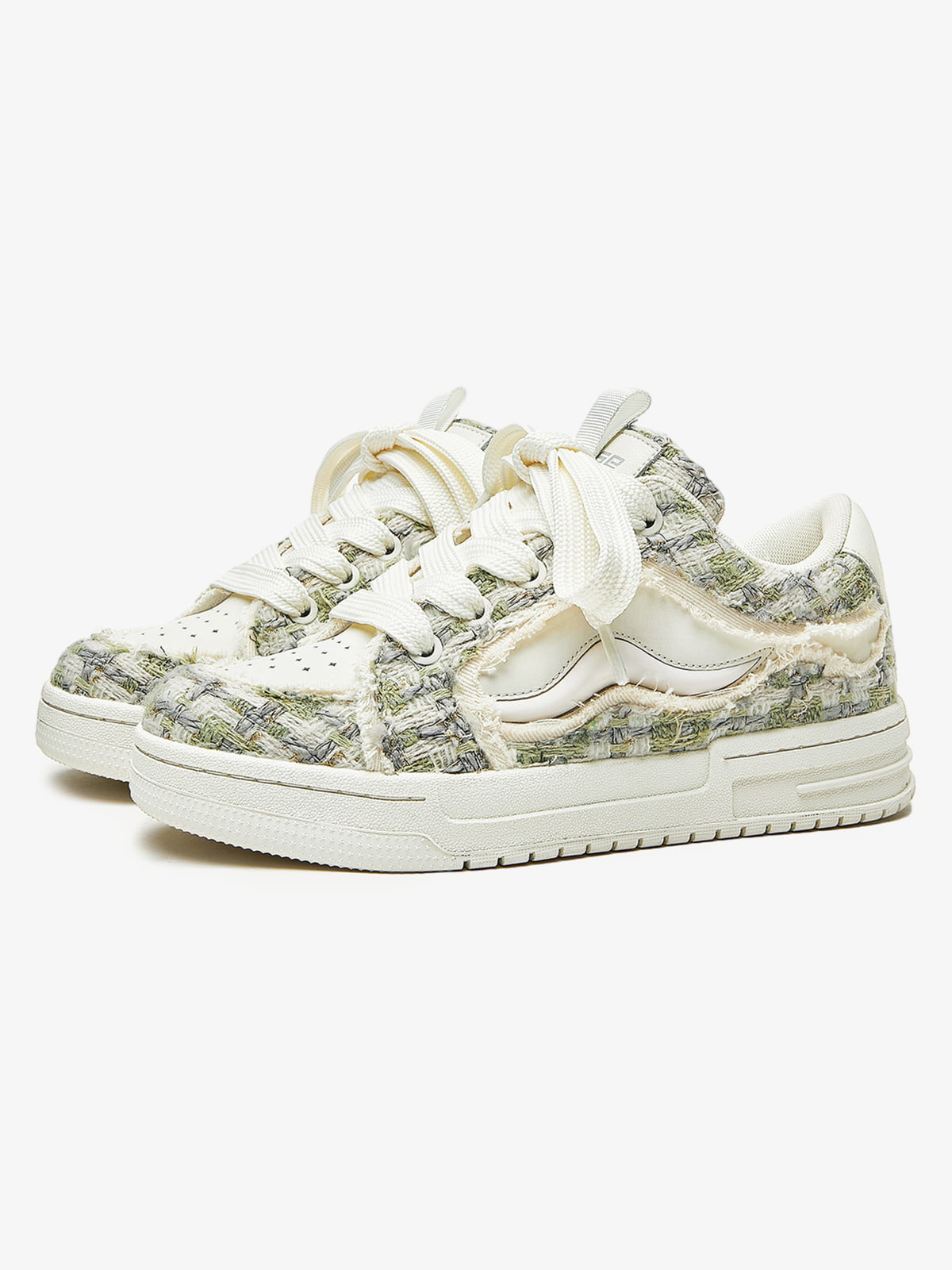 Vintage Tweed Patchwork Frayed Edge Chunky Sneakers