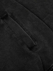Retro Chain-Decorated Washed Fur Collar Hooded Jacket