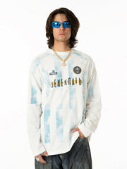 Retro Mottled Striped Badge Print Long Sleeve T-Shirt