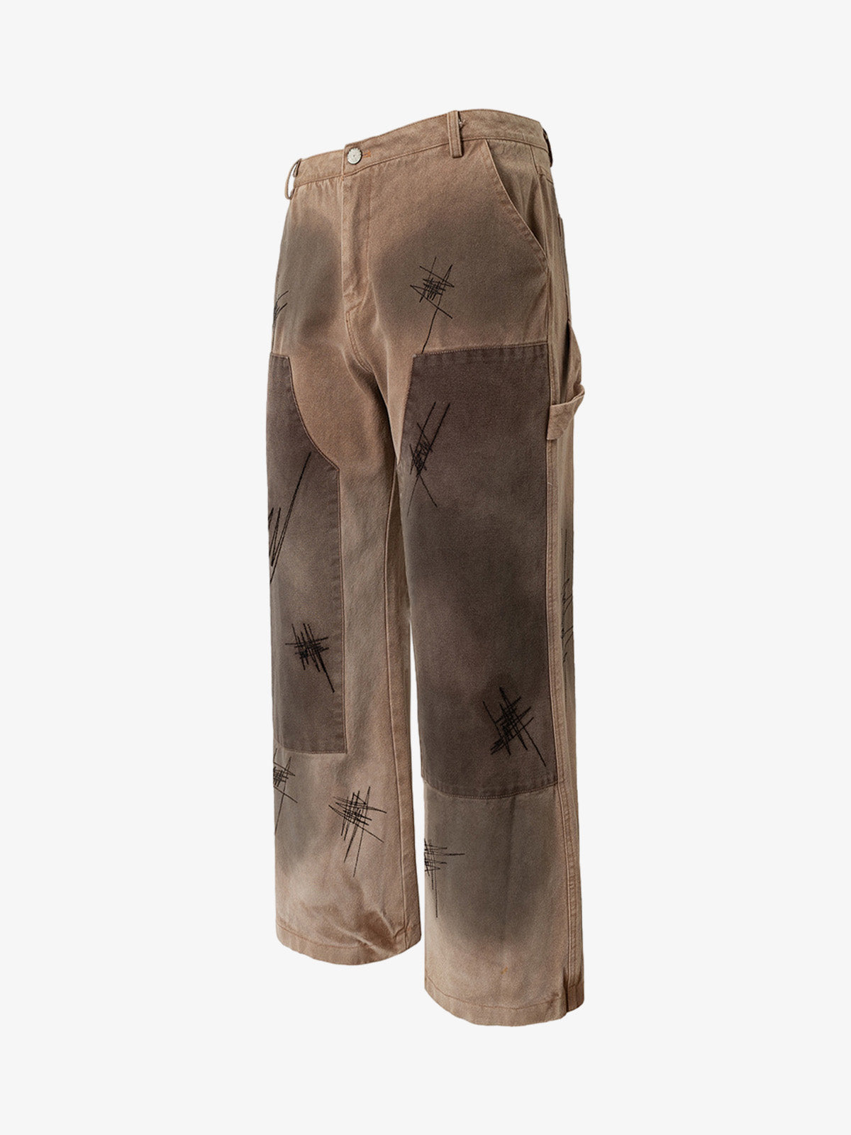 Scratched Patchwork Distressed Embroidered Work Jeans