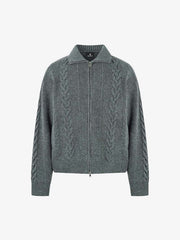 Knitted Vintage Floral Wheat Ear Pattern Double Zip Sweater