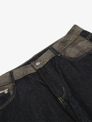 Denim Vintage Patchwork Plaid Cuffed Straight-Leg Jeans