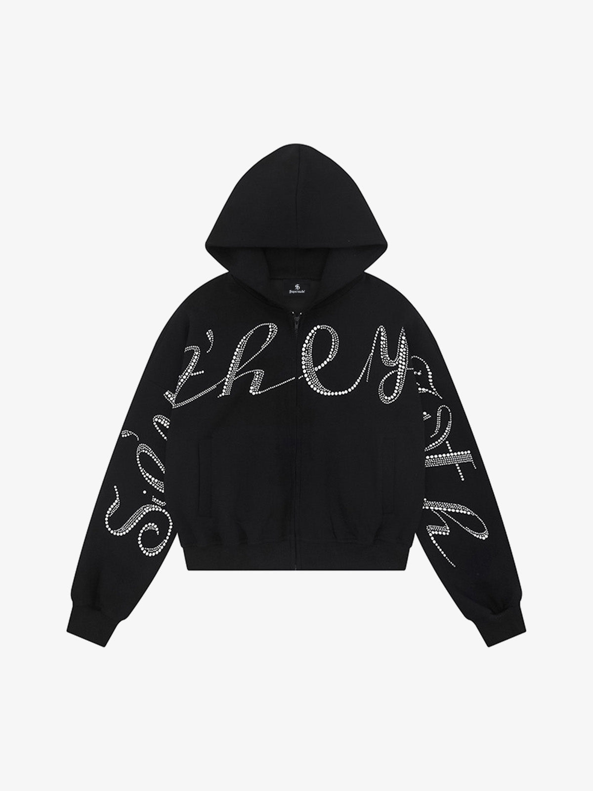 Street Hip-Hop Rhinestone Cropped Hooded Sweatshirt