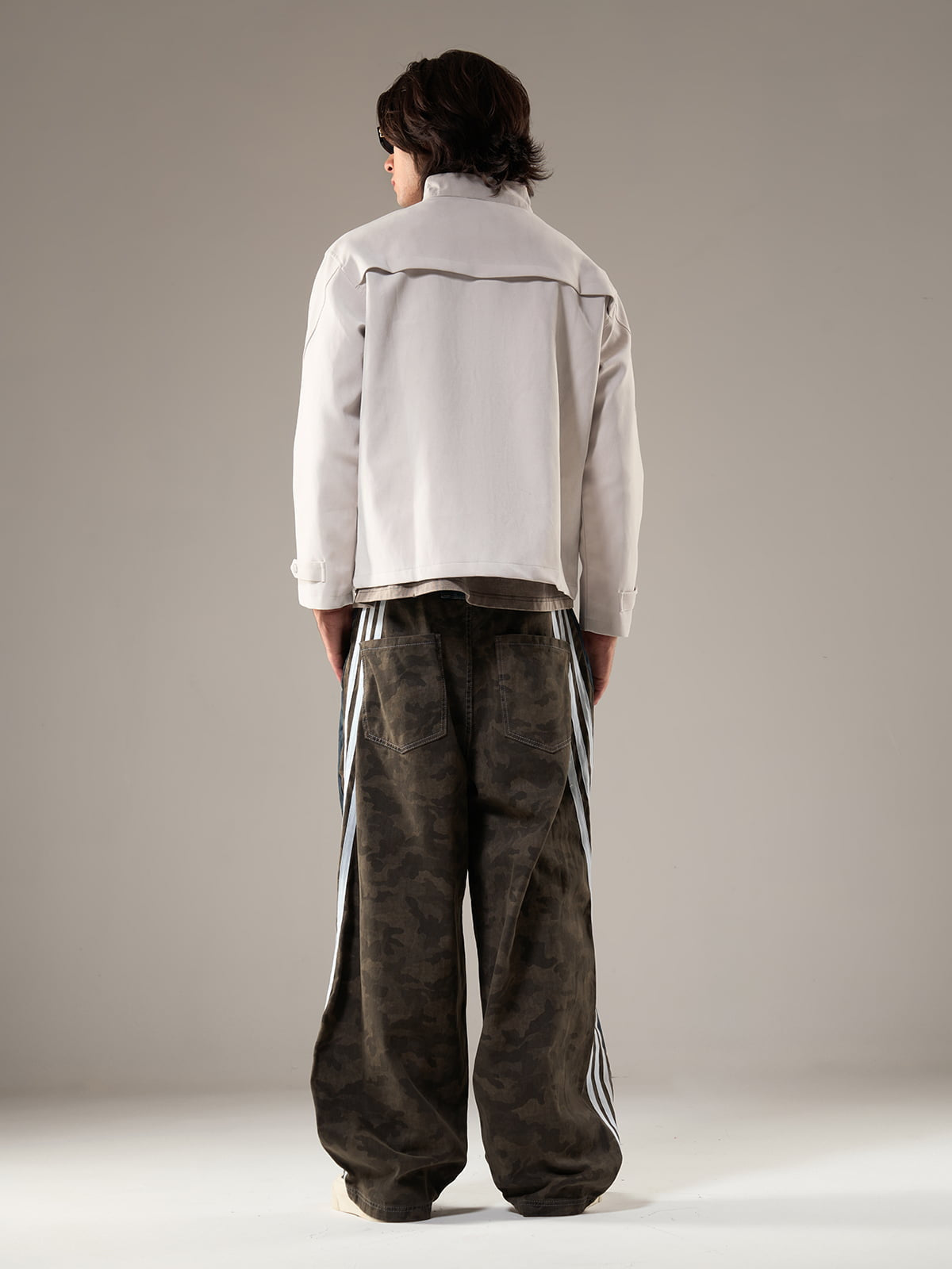 Deconstructed Split Stand Collar PU Leather Jacket