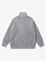 Ink Butterfly Jacquard High-Neck Zip Cardigan Sweater