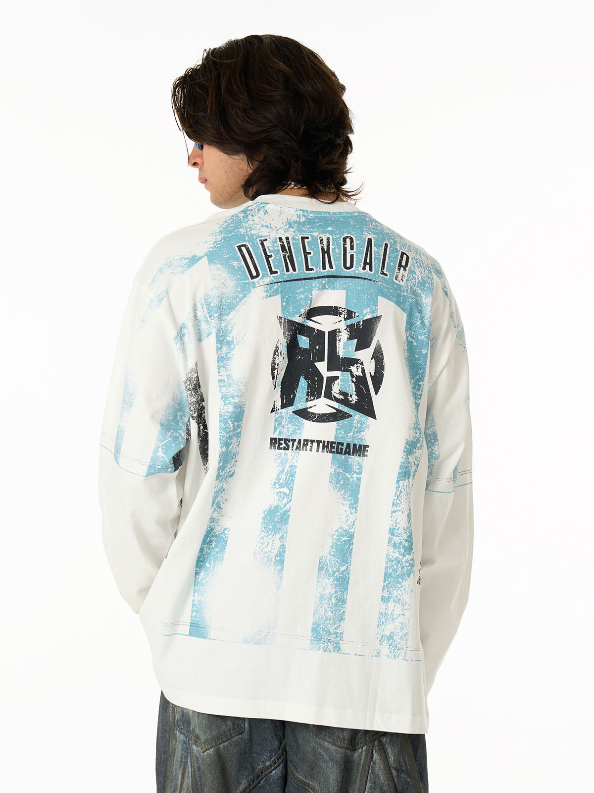 Retro Mottled Striped Badge Print Long Sleeve T-Shirt