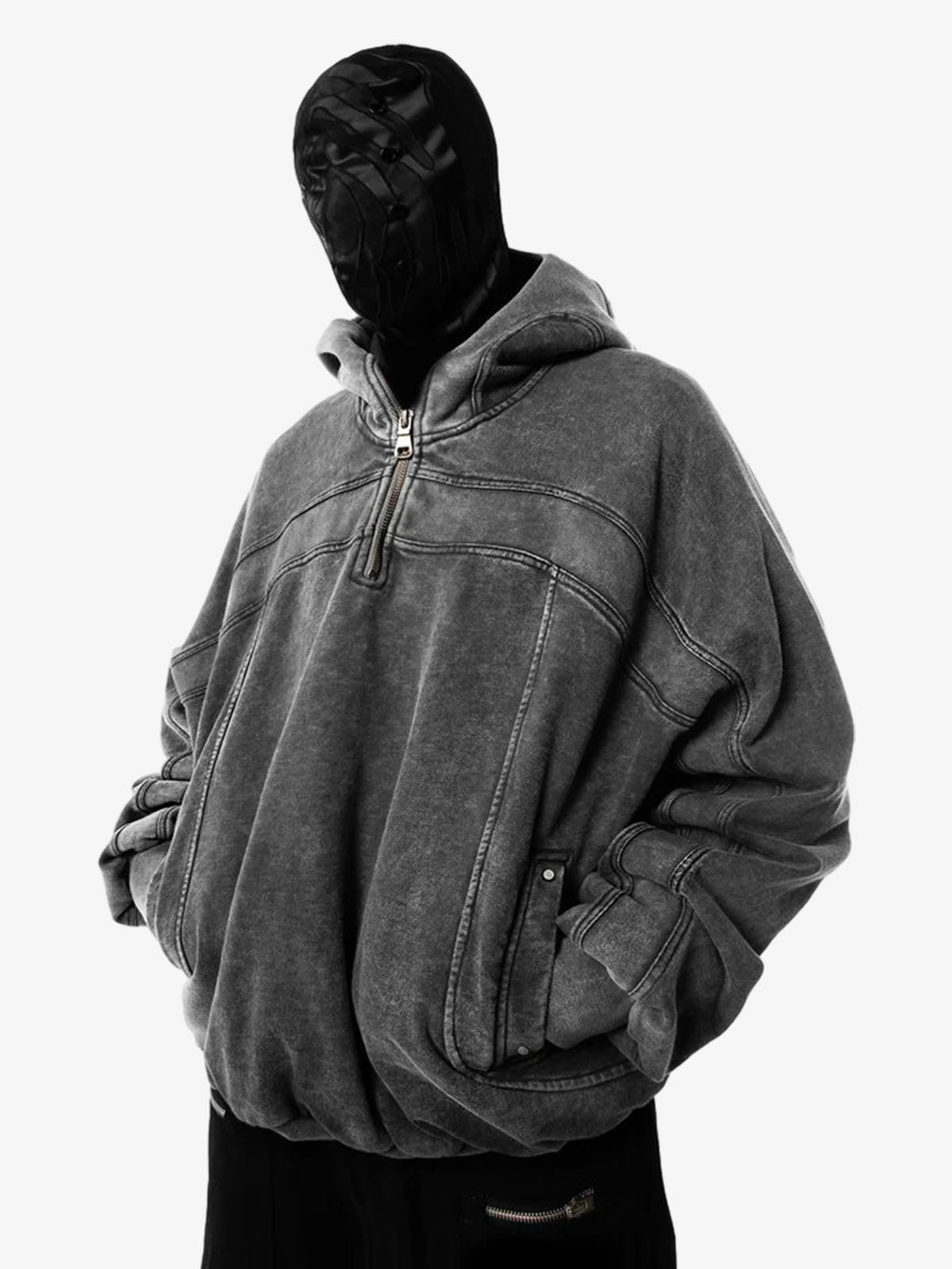 Fleece Retro Zipper Eye-Hood Design Hooded Sweatshirt