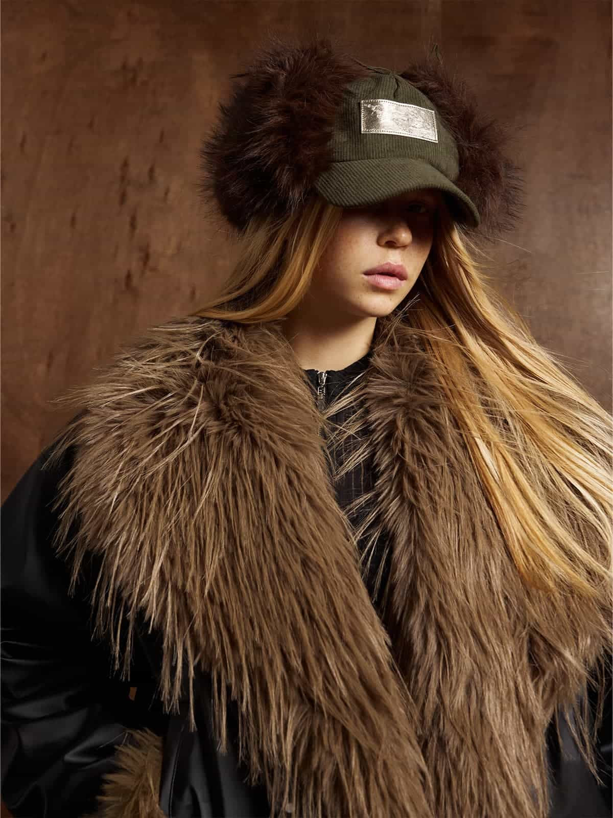 Retro Punk Rock Oversized Fur Collar Stitching Leather Cotton Jacket