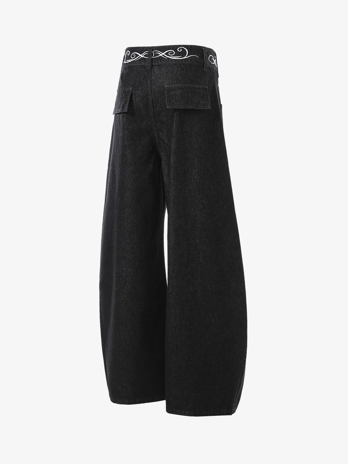 Retro Reverse Design Cloud Embroidered Barrel Jeans