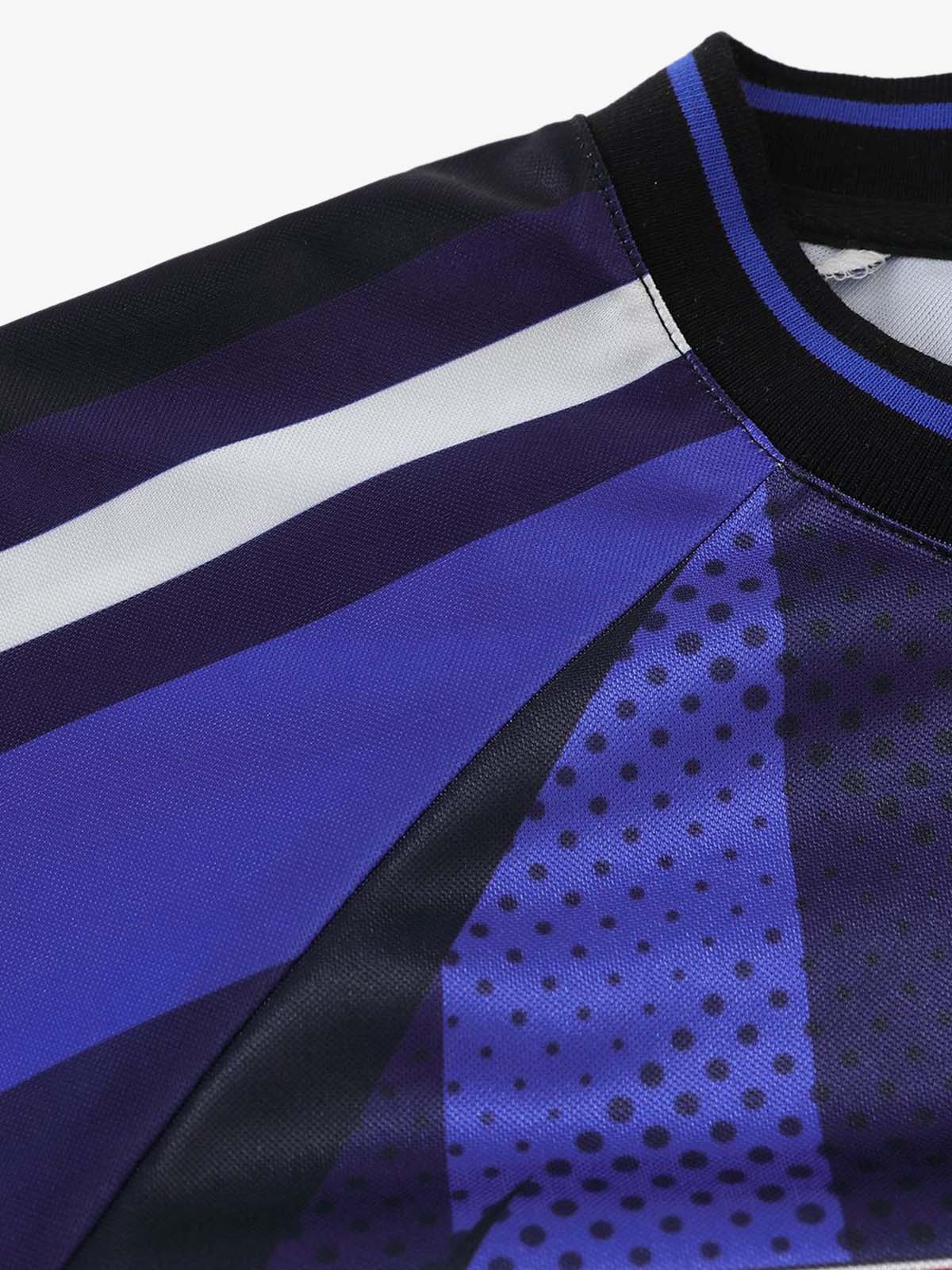 Loose Mesh Striped Hip-Hop Long Sleeve Jersey T-Shirt