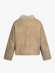 Vintage Fur Collar PU Leather Badge Embroidery Work Jacket