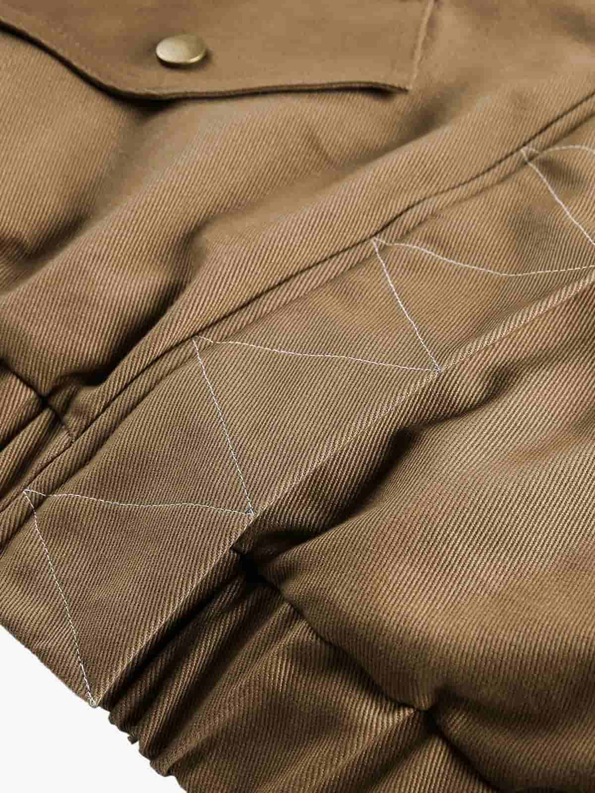 Retro Fur Collar Quilted Workwear Cotton Jacket