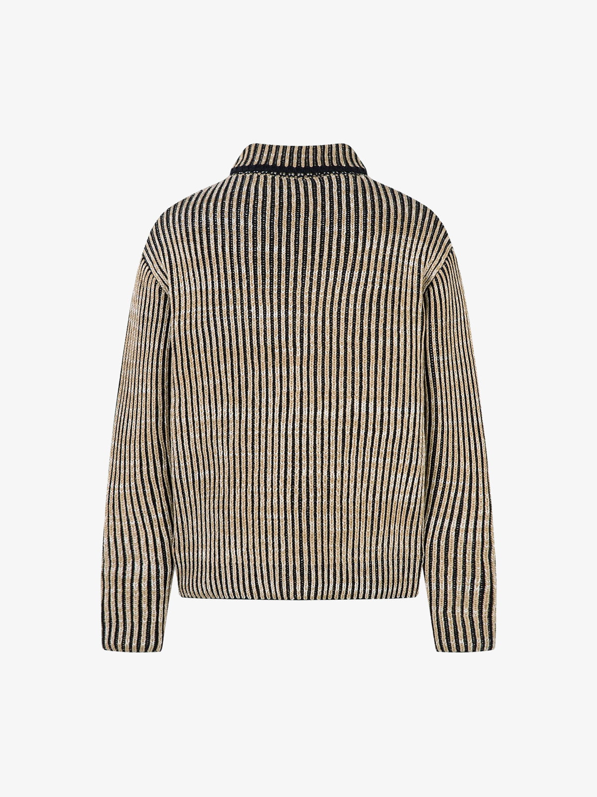 Knitted Retro Zipper Cardigan Stand Collar Vertical Striped Sweater