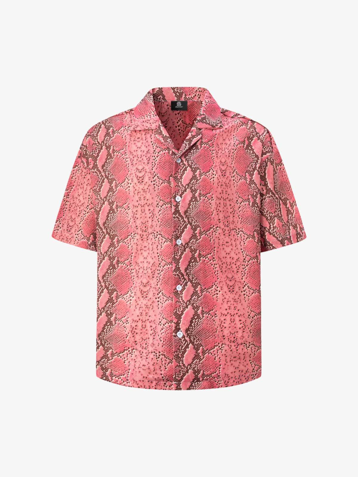 Street Snake Print Short-Sleeved Floral Shirt