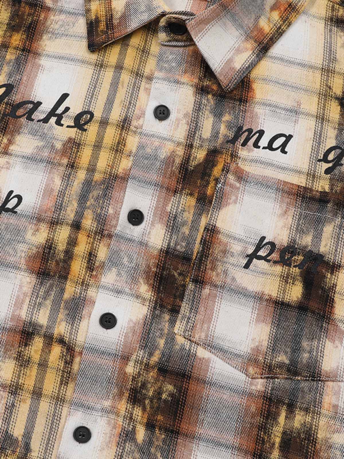 Distressed Mottled Plaid Human Figure Long Sleeve Shirt